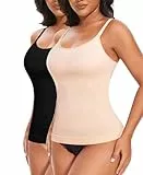 YARRCO Shape Unterhemd Damen Tank Top Bauchweg Shapewear Sport Tanktop Figurformendes Trägertop Body Shaper Hemdchen Nahlos Formendes Camisole Shaping Hemd (Schwarz+Beige, 2XL)