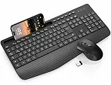 Tastatur Maus Set Kabellos, Ergonomische Tastatur in Voller Größe mit Handgelenkauflage, Telefonhalter, Schlafmodus, Leise 2,4 GHz kabellose Tastatur und Maus für Mac, Windows, Computer, Laptop, PC