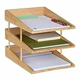 Relaxdays Briefablage, 3 Fächer, aus Bambus, DIN A4 Größe, stapelbare Dokumentenablage, für Schreibtisch und Büro, natur