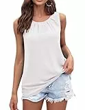 Zeagoo Weiß Top Damen Sommer Chiffon Blusetops Elegant Flowy Doppellagige Bluse Locker Rundhals Ärmellose Oberteile S