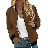 EMATOP Bomberjacke Damen Casual Langarm College Jacke Leichte Elegant Fliegerjacke Einfarbig Bequem Pilotenjacke Zip Up Übergangsjacke mit Taschen Sportjacke Locker Lässig Bikerjacke Outwear