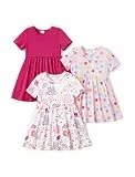 PATPAT Mädchen Kleid Set, Packung mit 3 Sommerkleider mit Kurzen Ärmeln und Rüschen in 3 verschiedenen Prints, Hochzeit Geburtstag Party Bankett Urlaub, Prinzessin Kleider für Mädchen 2-7 Jahre