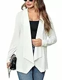 Sykooria Cardigan Damen Herbst Langarm Strickjacke Dünne Open Front Longstrickjacke Einfarbige Elegante Strickmantel Leichte Jäcke, Weiß S