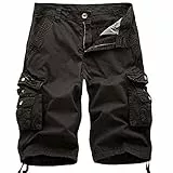 UHouse Cargo Shorts Herren Outdooor Kurze Hosen Baumwolle Sommer Cargohose Kurz Arbeitshose Männer Laufshorts mit Seitentaschen Baggy Freizeitshorts Jeansshorts Dunkelgrau L