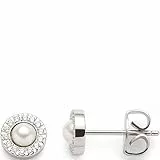 JEWELS BY LEONARDO Ohrstecker Isa 1 Paar • Ohr-Schmuck aus silberfarbenem Edelstahl • weiße Imitationsperle umrandet von kleinen funkelnden Zirkonia Steinchen • Schmuck Geschenk für Frauen • 023347