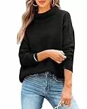 Imily Bela Pullover Damen Rollkragen Gerippt Langarm Strickpullover Elegant Herbst Winter Gestrickt Oberteile Stretch Lose(Schwarz,M)