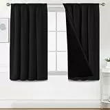 BellaHills Blickdichte Vorhänge Thermovorhang Kälteschutz 2er Set H 137 x B 117 cm Doppellagiger und Dicker Vorhang gegen Kälte für Tür 100% Verdunklungsgardine Blackout Curtain for Bedroom, Schwarz