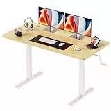Höhenverstellbarer Schreibtisch 120 * 60cm, Verstellbarer Schreibtisch Manuell Eichenfarbe, Kratz und Schmutzabweisenden Spanplatten,Verdickter Metallrahmen aus Kohlenstoffstahl