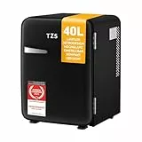 TZS First Austria - Retro Mini Kühlschrank 40L lautlos - Kleiner Minikühlschrank im Vintage-Design mit Innenbeleuchtung & 2 Türfächern - Minibar für Camping, Büro, Schlafzimmer & Hotel - schwarz