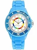 Alienwork Kids Lernuhr Kinderuhr Jungen Mädchen Hellblau Silikon-Armband Mehrfarbig Kinder-Uhr Wasserdicht 5 ATM Zeit Lernen