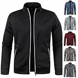 Jamicy Sweatjacke Herren Basic Strickjacke Casual Jacket Cardigan Herrenjacke Mode Sportjacke Dünne Fleecejacke Sweater mit Reißverschluss Herbst Slim Fit Gutscheine Schwarz 5XL