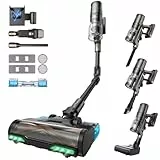 Proscenic P20 Akku Staubsauger mit Wischfunktion, 70KPa 70 Mins 680W Staubsauger Kabellos mit Selbststehend Wandladestation Anti-Tangle 6 Schichten Filter 1,5L, für Teppiche Haustierhaare,Aurum Black