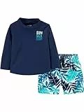 Simple Joys by Carter's Baby Jungen Swimsuit Trunk and Rashguard Rash-Guard-Set, Marineblau Weiß Tropisch, 12 Monate
