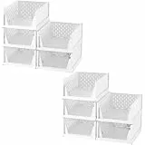 Deuline 10 x Schrank-Organizer klappbar, Kleiderschrank-Organizer stapelbar, ausziehbarer Korb, Aufbewahrung und Organisation, Kunststoff, Schlafzimmer, Büro, Badezimmer, Weiß 521161