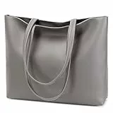 MEEGIRL Damen Henkeltaschen, Einfache Handtaschen PU Leder Tote Shopper Bag für Arbeit, Schule, Einkauf mit Reißverschluss und Innentasche Dunkelgrau