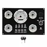 Aramox Boots-Instrumententafel, 24 V, 7 Farben, Hintergrundbeleuchtung, 5-Gauge-Instrumententafel, 85 Mm, 3000 U/min, Maximale Öldruck-Spannungsanzeige für Marineboote, Yachten