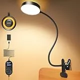 Glocusent Leselampe Bett, 72 LED Klemmlampe mit 3 Farben & 5 Helligkeiten, Flexibel Bettlampe mit Amber Nachtlicht, 30/60-Min Timer, Augenschutz, für Bett/Lesen/Arbeiten (Schwarz mit Adapter)