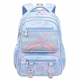 Myyunhx Schultaschen für Mädchen Kawaii Sternenklarer Himmel Graffiti Treibsand Kühlschrank Tür Mädchen Rucksack Kinder Rucksäcke für Mädchen Regenbogenschultasche mit Großer Kapazität (Blau)