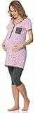Bellivalini Damen Umstands Pyjama mit Stillfunktion BLV50-126 (Rosa Punkte/Graphite, XXL)