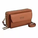Kememo Handytasche zum Umhängen und Tragen, Damen Umhängetasche mit 12 Kartenfächer, Veganes Leder, Portemonnaie, Schultertasche, Reißverschluss, Crossbody, kleine Tasche, Braun