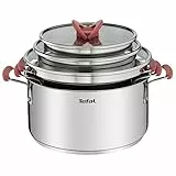 Tefal Optispace 3-teiliges Kochtopf-Set 18/20/24 cm + 3 Deckel, induktionsgeeignet, Thermo-Fusion, Messmarken, spülmaschinenfest und backofenfest, Edelstahl