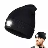 Aoreun LED Mütze mit Licht, Wiederaufladbare USB Strickmütze mit Licht Winter Wärmer Strickmütze mit LED Licht Unisex Winter Warme Stirnlampe Mütze für Herren und Damen Geschenke - Schwarz