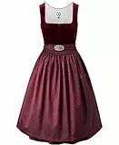 DIRNDLSTERN Damen Trachtenkleid Rot - Midi Dirndlkleid Oktoberfest Outfit Samt Trachtenrock mit 60 cm Dirndlschürzen 36