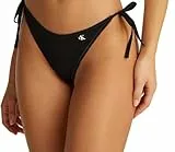 Calvin Klein Damen Bikinihose Seitliche Schnürung String Side Tie mit Logo-Badge, Schwarz (Pvh Black), L