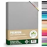 Premium Spannbettlaken, extra schwer und dick, 97% Mako-Jersey-Baumwolle und 3% Elasthan, auch Boxspringbett geeignet, 140 x 200-160 x 220 cm, Grau