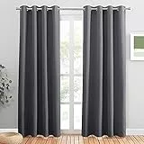PONY DANCE Verdunkelungsvorhang Grau Thermovorhang Hitzeschutz Ösenschal Blickdicht 2er Set H 210 x B 132 cm Wohnzimmer Vorhänge Wärmeisolierend Thermogardine