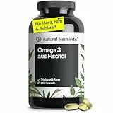 natural elements Omega 3 – 365 Kapseln – 2000mg Fischöl pro Tagesdosis – mit EPA und DHA in Triglycerid-Form – Laborgeprüft, aufwendig aufgereinigt und aus nachhaltigem Fischfang