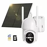 NUASI 4G LTE Überwachungskamera Aussen Akku mit SIM Karte & 32GB Speicherkarte, 2K Kabellos Solar PTZ Kamera Ohne WLAN Outdoor, 355°/100° Schwenkbar, Farb-Nachtsicht, 2-Wege-Audio, PIR Erkennung, IP66