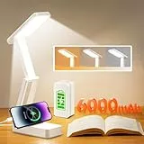 6000mAh Akku Tischlampe Kabellos, 3 Farben+Dimmbar Schreibtischlampe Kinder, Faltbar+Tragbar Led Tischlampe Akku Lampe, Nachttischlampe Touch Lampe mit Timer, Leselampe Kinder, Campinglampe Aufladbar