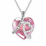 AOBOCO Kette Herz Damen Sterling Silber Ich Liebe Dich für immer Halskette, Hochzeitstag Geburtstagsgeschenk für Frauen Mama Freundin Sie (Rosa-I Love you forever)