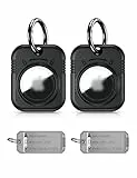 PROfezzion GPS Tag Halter Schutzhülle mit Schlüsselring, Tag & Etikettenpapier, Einhandbedienung, für Hundehalsband, Autoschlüssel, Rucksack, Kindertasche, Koffer (2er-Pack Schwarz)