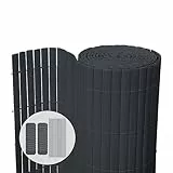 VOUNOT PVC Sichtschutzmatte 90 x 300 cm Verstärkung Innen, Sichtschutz für Garten Balkon Terrasse Zaun, Sichtschutzzaun Balkonverkleidung Windschutz, Grau