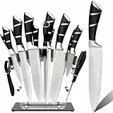 BFYLIN Messerblock Messer set, 16 Teiliges Küchenmesser set, Messer block set,Santokumesser Kochmesser Brotmesser Schälmesser Steakmesser ,Schäler, Küchenschere, Anspitzer Mit Acryl Messerhalter