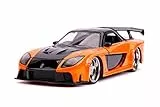 Jada Toys 253203058 Fast & Furious Han's Mazda RX-7, Auto, Tuning-Modell im Maßstab 1:24, mit Spoiler, zu öffnende Türen, Motorhaube und Kofferraum, Freilauf, orange