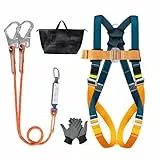Absturzsicherung Sicherheitsgurt mit Energieabsorber, Doppel-Lanyard 1,8m & großen Haken aus Legierungsstahl, Max. Belastung 140 kg, EN 361/354/355, Fallschutz Auffanggurt für Dachdecker, Klettern