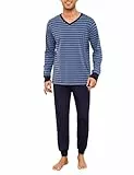 Bresdk Schlafanzug Herren Lang Winter Warm Pyjama Set Männer Nachtwäsche Hellblau 3XL