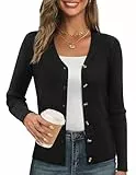 GRACE KARIN Strickjacke Damen Langarm V-Ausschnitt mit Knopfleiste Gerippt Weich Elegant für Herbst Winter Schwarz