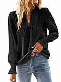 TUUHAW Langarmshirt Damen Herbst Große Größen Longbluse Boho Bluse V-Ausschnitt T Shirt Fließend Elegant Süß Lässig Outfits Top Oberteile Frühling Rüschen Volant Paspel Winter Kleidung Schwarz 2XL