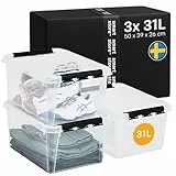 SmartStore - 3x Aufbewahrungsbox mit Deckel Classic 31L (50x39x26cm) | Stapelbare Box mit Deckel | Lebensmittelechte Kunststoffbox | Plastikbox mit Deckel & verstärkten Ecken | 10 Jahre Garantie