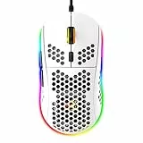RGB Bienenwabe Leicht Gaming-Maus, 6 Programmierbare Tasten, 6 RGB-Hintergrundbeleuchtungsmodi und 6400 DPI Einstellbar, USB-Kabel, Plug & Play, Kompatibel mit Windows, Mac, Laptop, PS4, XBox Weiß