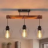 ZMH Deckenleuchte Wohnzimmer Vintage Deckenlampe Holz: Wohnzimmerlampe Decke Schwarz 3 flammig im Industrial Design E27 Küchenlampe aus Metall für Küche Esszimmer Restaurant - ohne Leuchtmittel