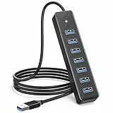 GiGimundo PG7U USB Hub 3.0, 7-Port USB Verteiler, 1M Lang Kabel mit 5V/3A Stromeingang, Mehrfach USB Stecker für PC Laptop, älteres MacBook, PS4, PS5, Flash Drive, Tastatur, Maus 10-BK-EU (100CM)