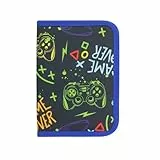 Idena 22084 - Federmappe mit Reißverschluss und Innenklappe, Design Gaming, gefülltes Federmäppchen mit 27 Teilen