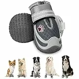 Eyein 2 Stück Hundeschuhe, Masche Atmungsaktiv Hundeschuhe Pfotenschutz mit Rutschfester Sohle für heiße Sommerböden, Reflektierende Hundeschuhe für nächtliche Spaziergänge im Freien, Grau, Größe 8