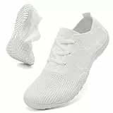 MGNLRTI Barfuss Schuhe Damen Sneaker Weiss Sommerschuhe Hallenschuhe Sportschuhe Turnschuhe Fitnessschuhe Bequeme Hausschuhe Laufschuhe Stoffschuhe Barfußschuhe Damen Weiß Größe 41 EU