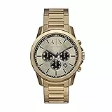 Armani Exchange Uhr für Herren, Chronographenwerk, 44MM braunes Edelstahlgehäuse mit Edelstahlarmband, AX1739